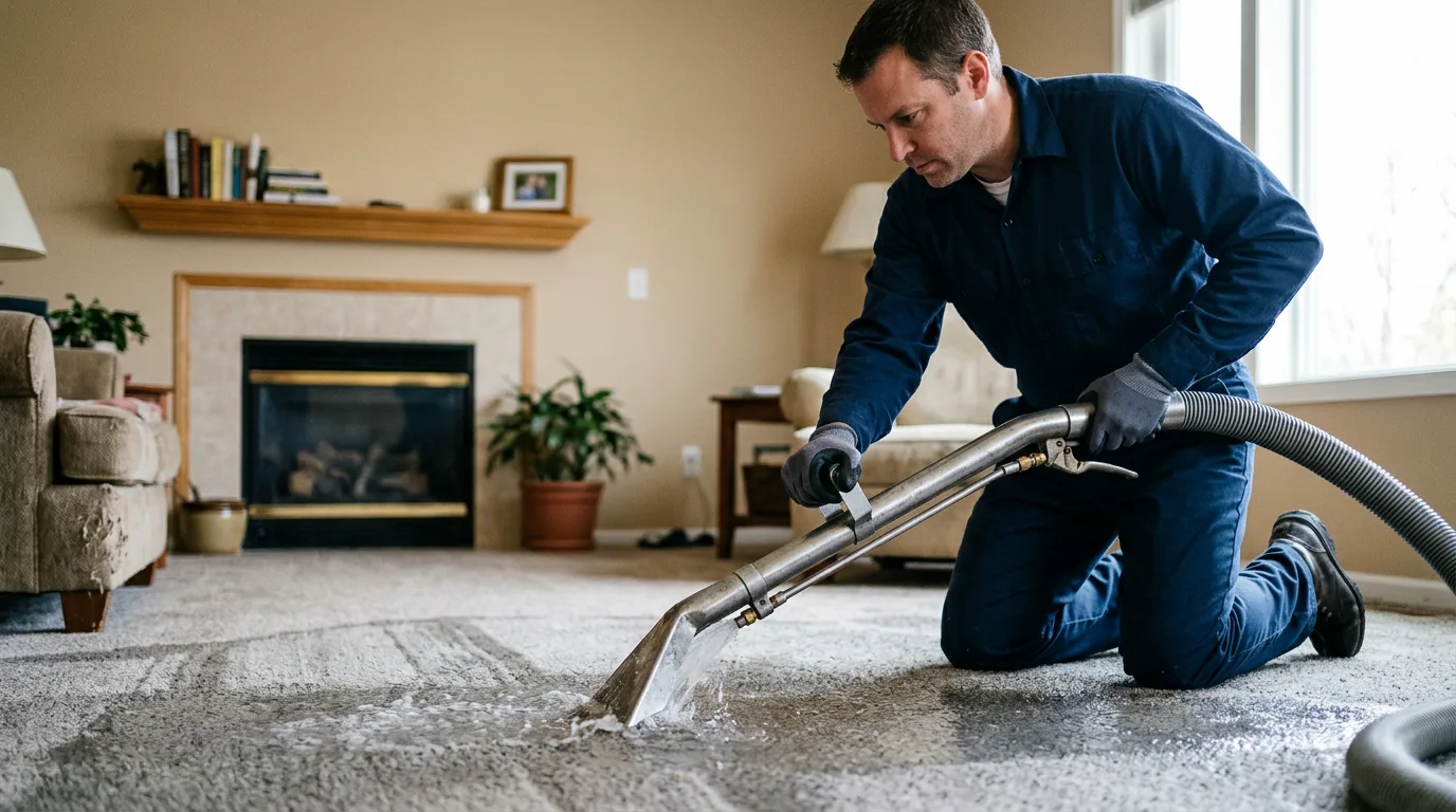 Water damage restoration technician working near Le Roy, NY